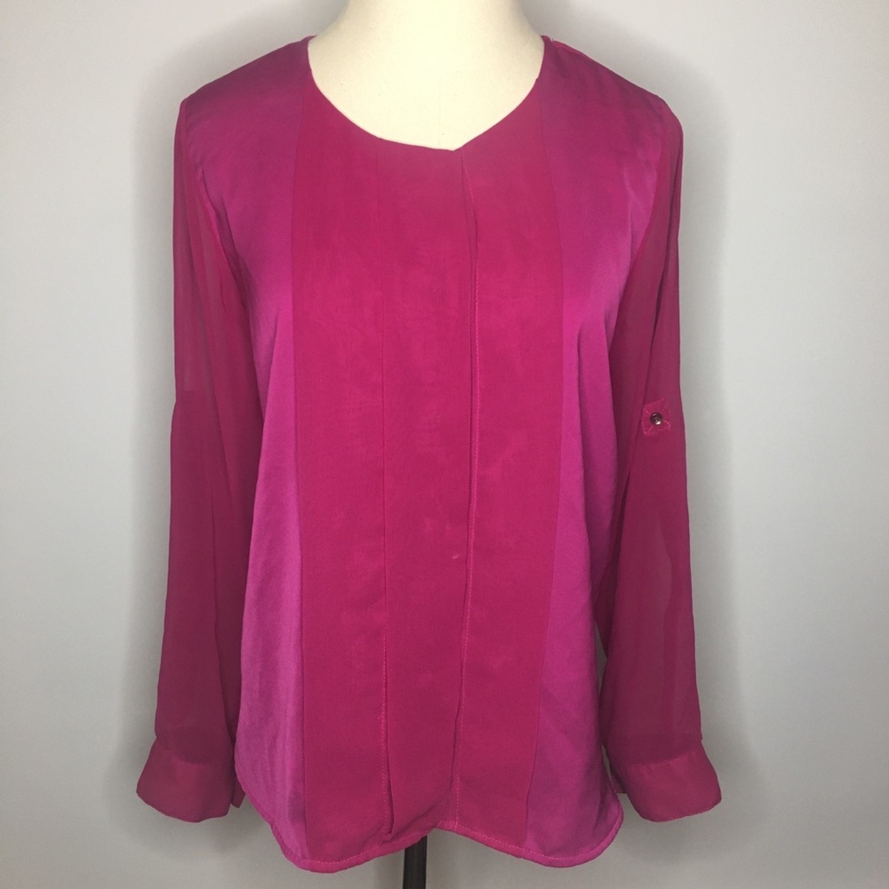 UMGEE Pink Button Down Pleated High Low Blouse Small